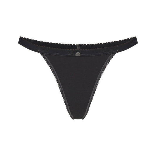LIGHTWEIGHT COTTON LOGO PICOT THONG | SOOT