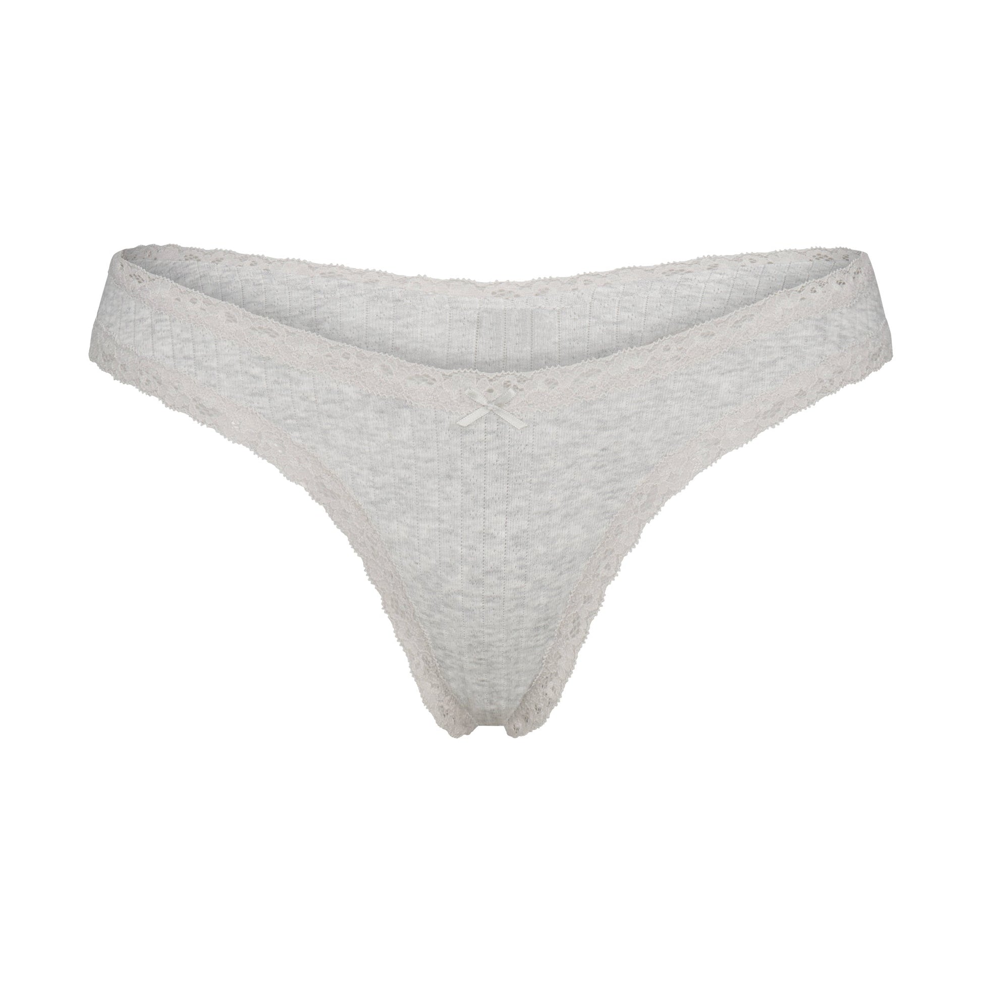 LIGHTWEIGHT COTTON POINTELLE LACE THONG | LIGHT HEATHER GREY