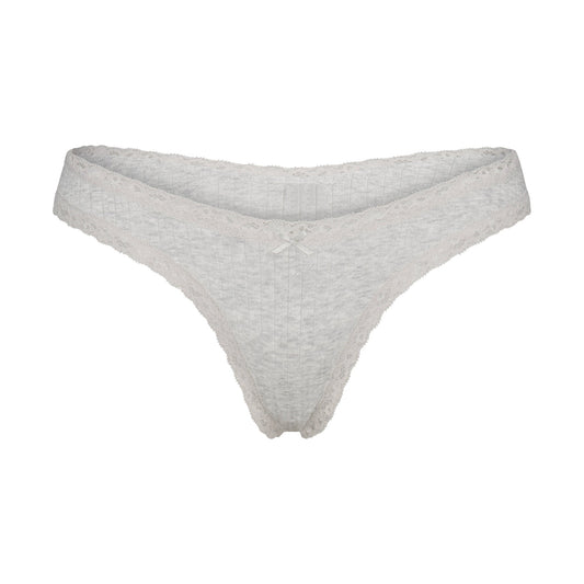 LIGHTWEIGHT COTTON POINTELLE LACE THONG | LIGHT HEATHER GREY