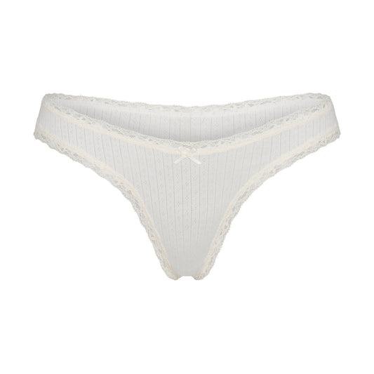 LIGHTWEIGHT COTTON POINTELLE LACE THONG | MARBLE TONAL