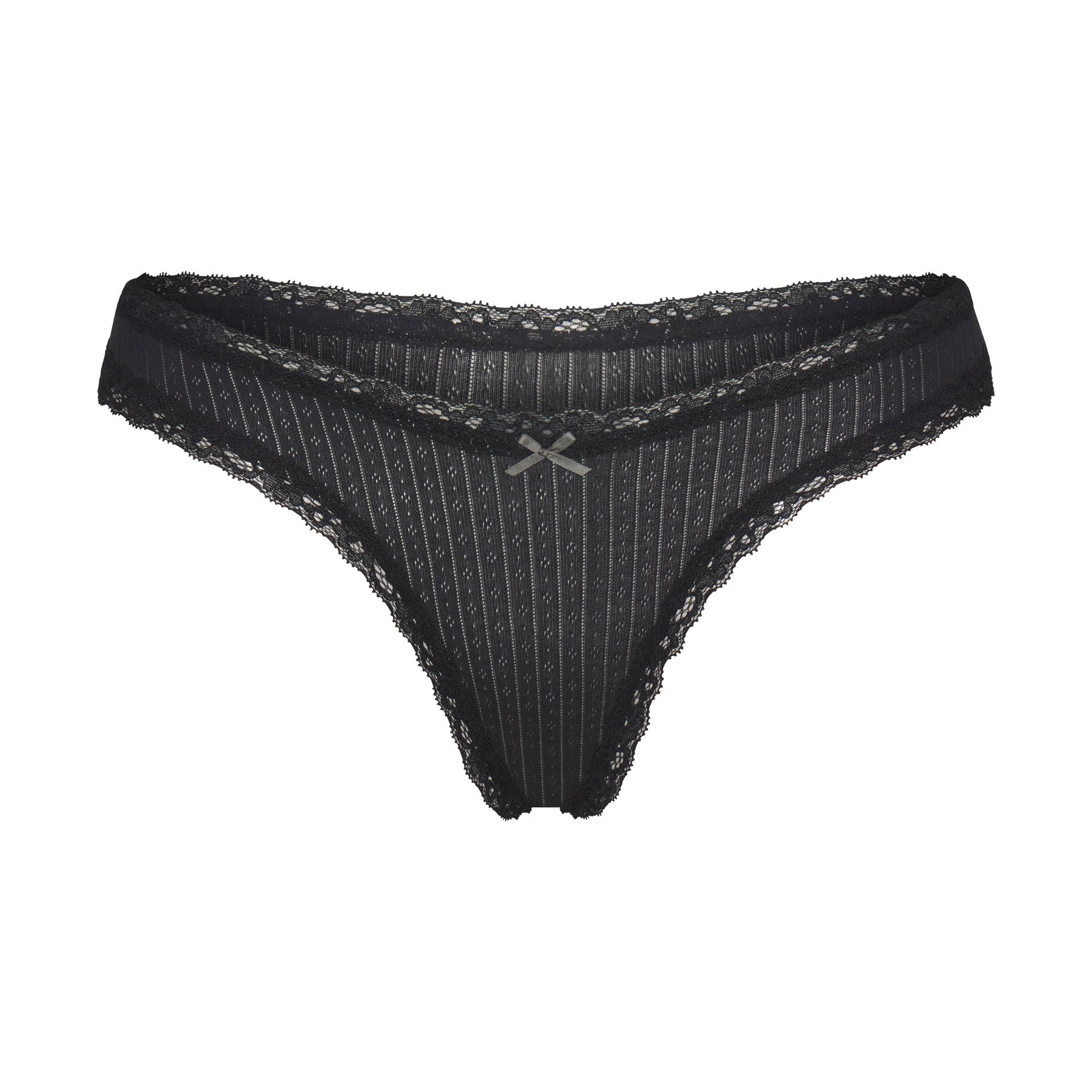 LIGHTWEIGHT COTTON POINTELLE LACE THONG | SOOT TONAL