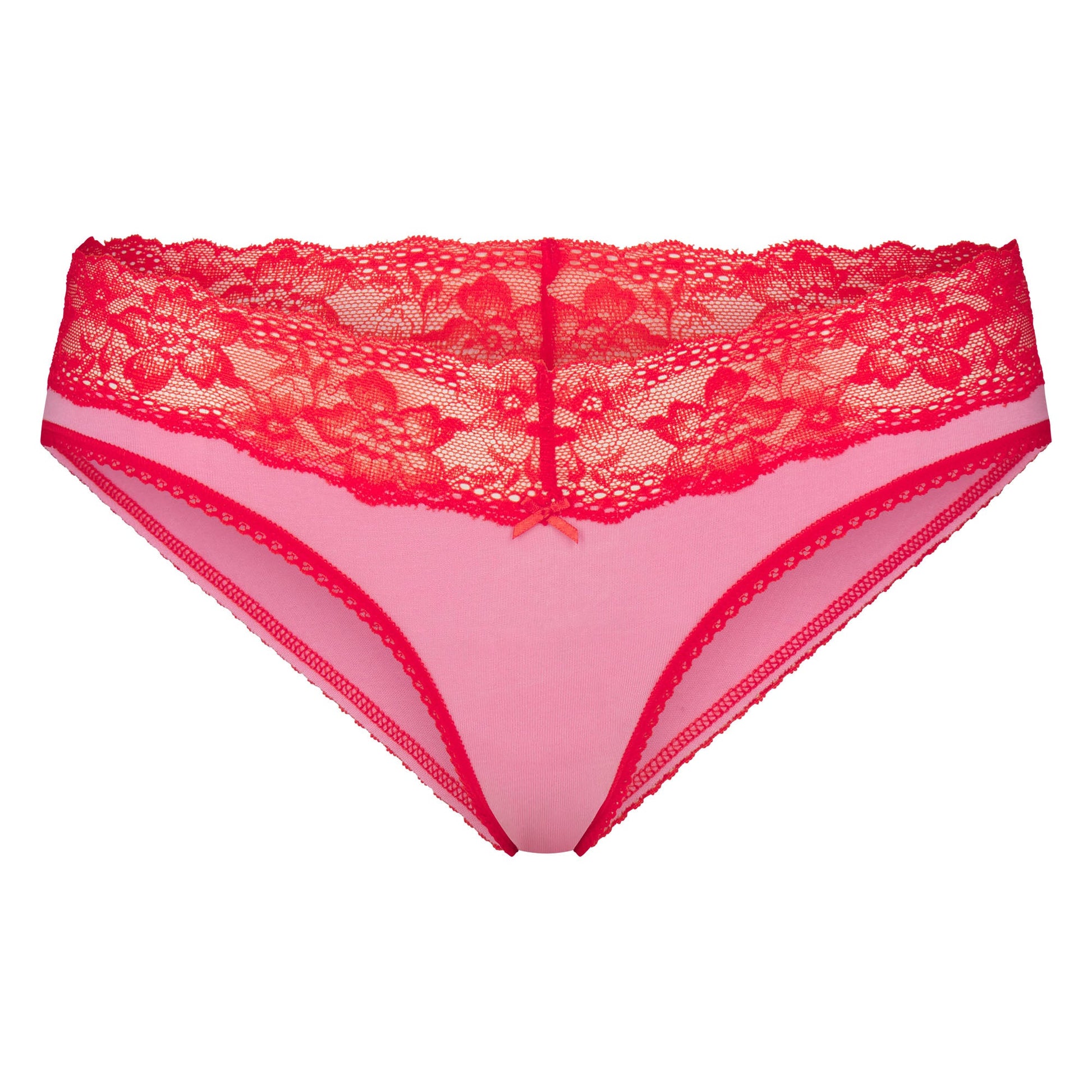 LIGHTWEIGHT COTTON WIDE LACE BRIEF | CARNATION CONTRAST