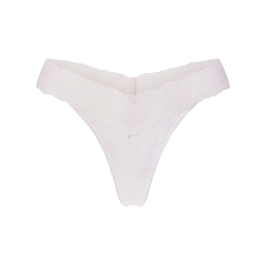 LIGHTWEIGHT COTTON WIDE LACE THONG | SNOW