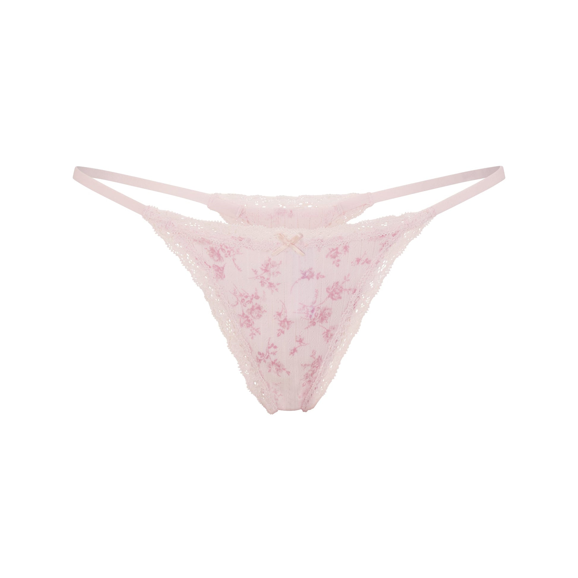 LIGHTWEIGHT COTTON POINTELLE LACE STRING THONG | BLOOM DAINTY FLORAL