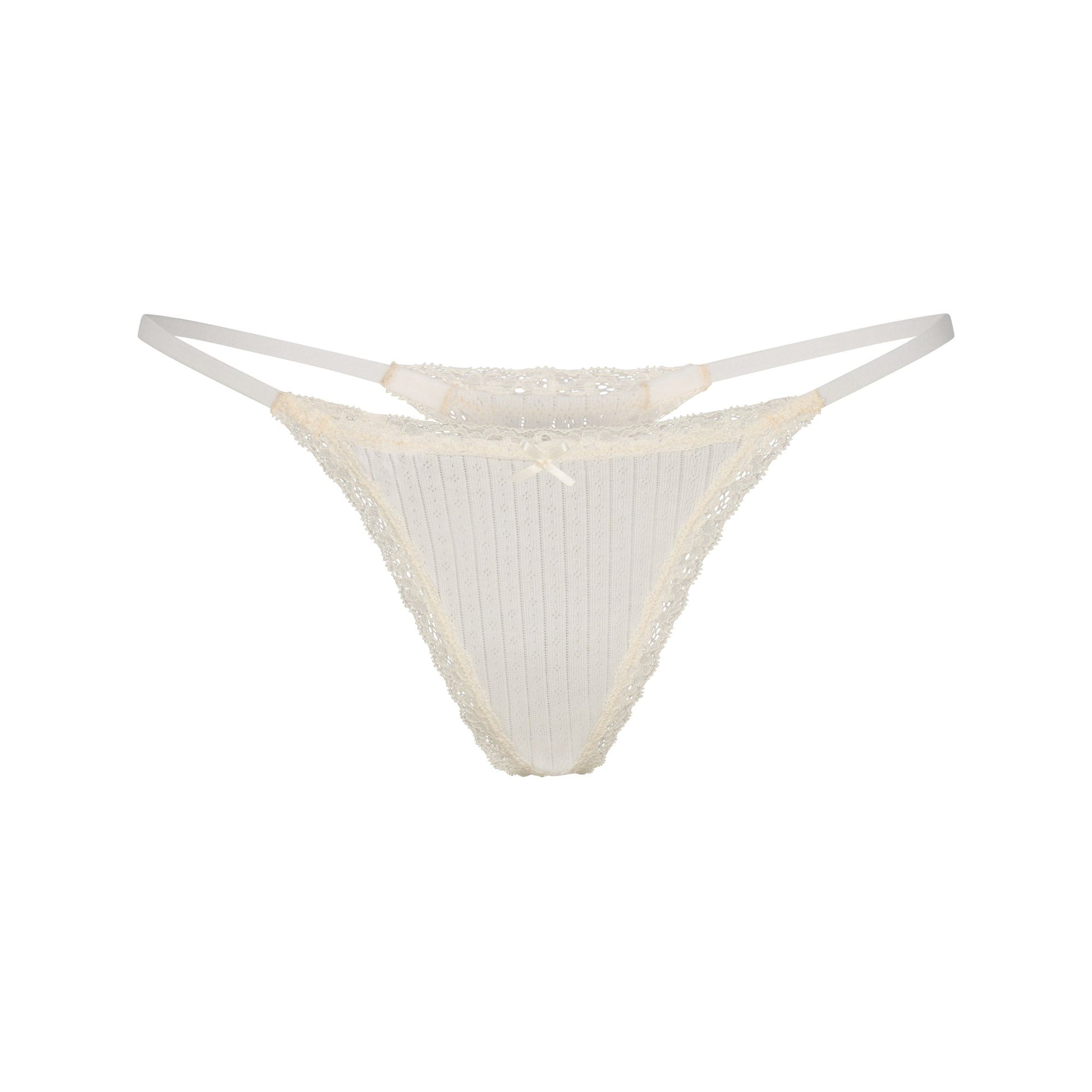 LIGHTWEIGHT COTTON POINTELLE LACE STRING THONG | MARBLE TONAL