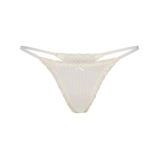 LIGHTWEIGHT COTTON POINTELLE LACE STRING THONG | MARBLE TONAL