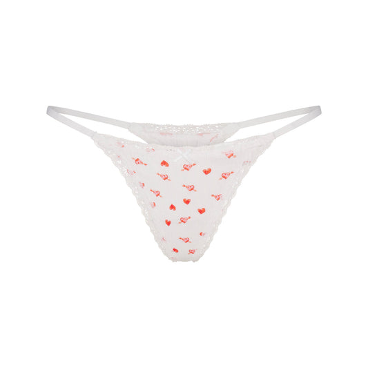 LIGHTWEIGHT COTTON POINTELLE LACE STRING THONG | SNOW ARROWED HEARTS