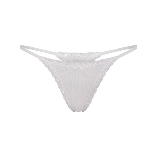 LIGHTWEIGHT COTTON POINTELLE LACE STRING THONG | SNOW