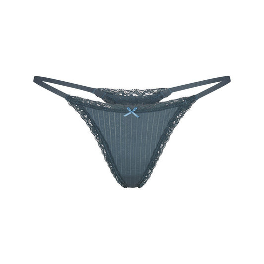 LIGHTWEIGHT COTTON POINTELLE LACE STRING THONG | ZIRCON TONAL