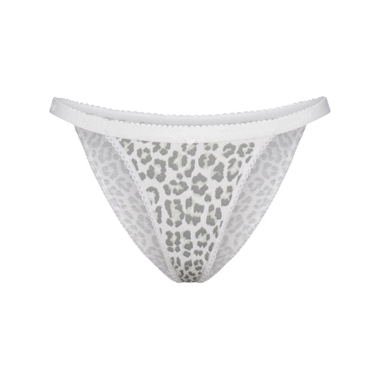 LIGHTWEIGHT COTTON LOGO PICOT STRING BIKINI | SNOW LEOPARD PRINT