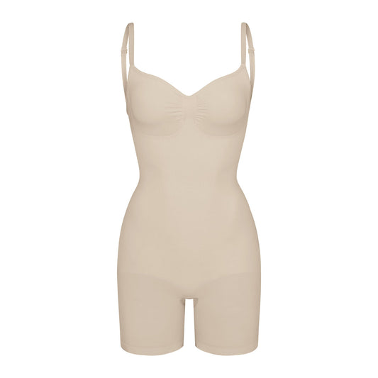 SEAMLESS SCULPT LOW BACK MID THIGH BODYSUIT | SAND