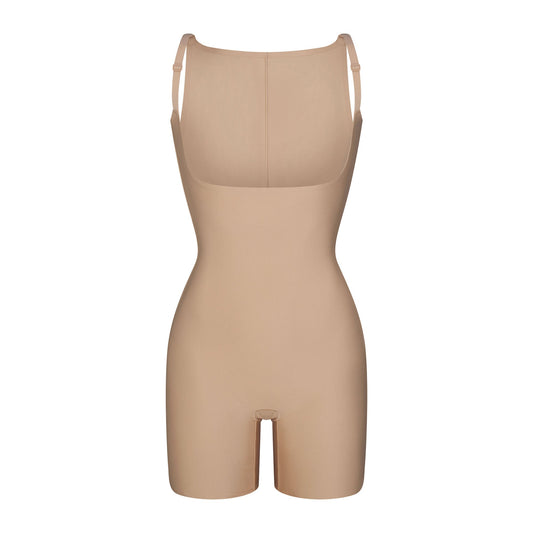 SKIMS BODY CORE SCULPT BACK SMOOTHING OPEN BUST MID THIGH BODYSUIT | CLAY