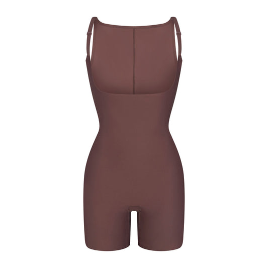 SKIMS BODY CORE SCULPT BACK SMOOTHING OPEN BUST MID THIGH BODYSUIT | COCOA