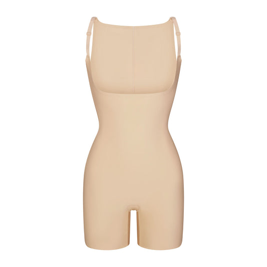 SKIMS BODY CORE SCULPT BACK SMOOTHING OPEN BUST MID THIGH BODYSUIT | SAND
