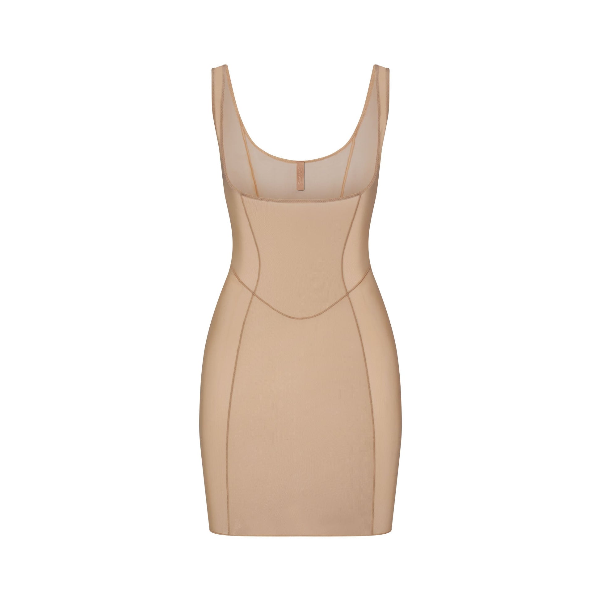 POWER MESH SHAPEWEAR OPEN BUST SLIP DRESS | CLAY