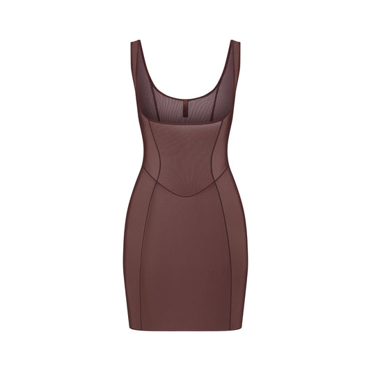 POWER MESH SHAPEWEAR OPEN BUST SLIP DRESS | COCOA