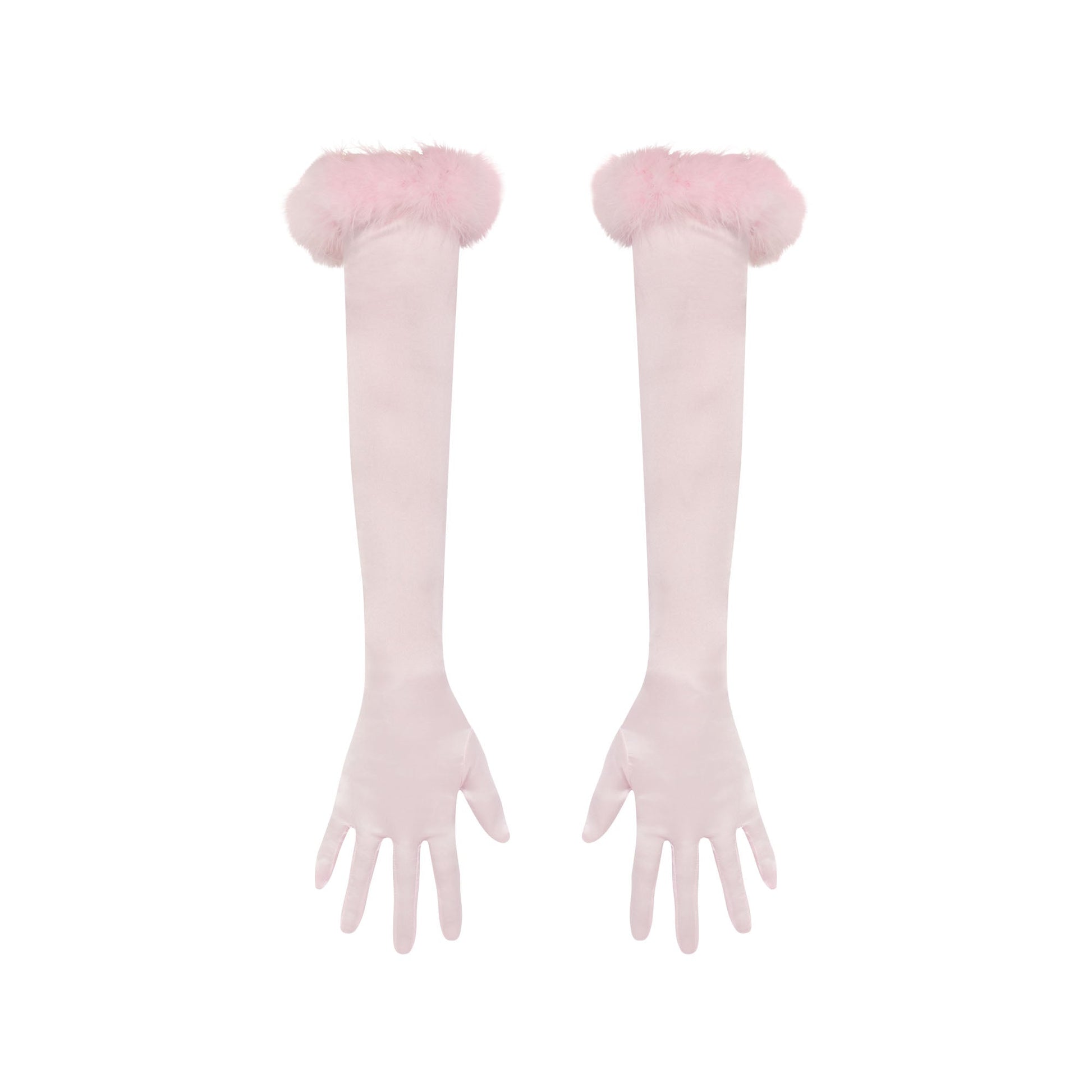 SILK FEATHER TRIM GLOVES | CHERRY BLOSSOM