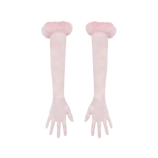 SILK FEATHER TRIM GLOVES | CHERRY BLOSSOM