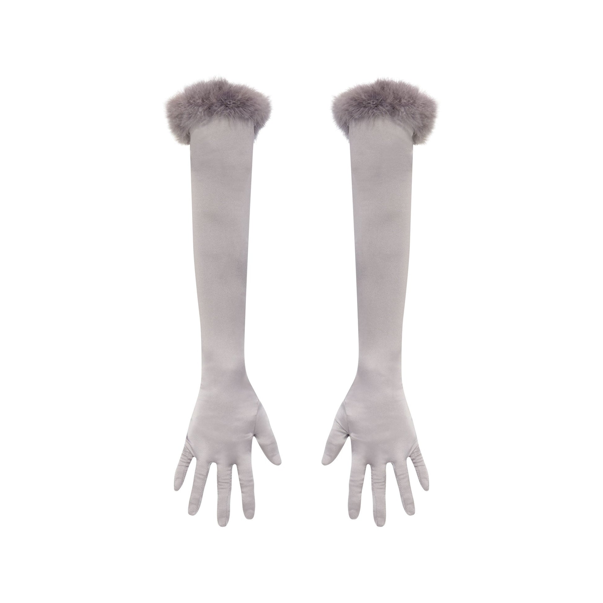 SILK FEATHER TRIM GLOVES | MIRROR