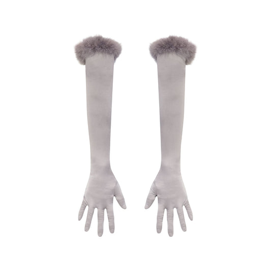 SILK FEATHER TRIM GLOVES | MIRROR