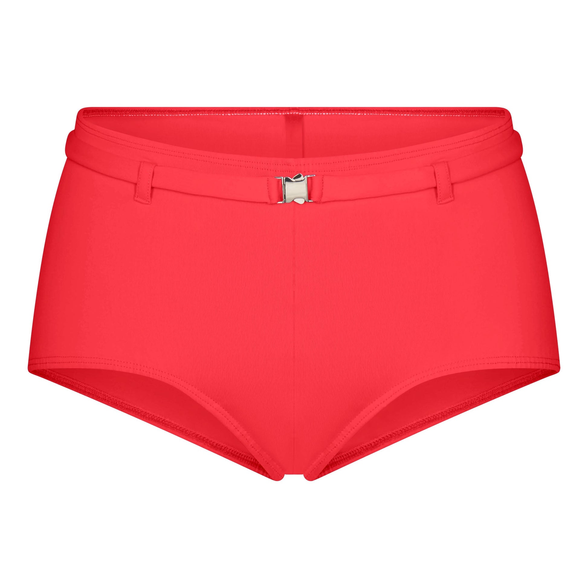 ICONIC SWIM BELTED BOY SHORT BIKINI BOTTOM | CARMINE