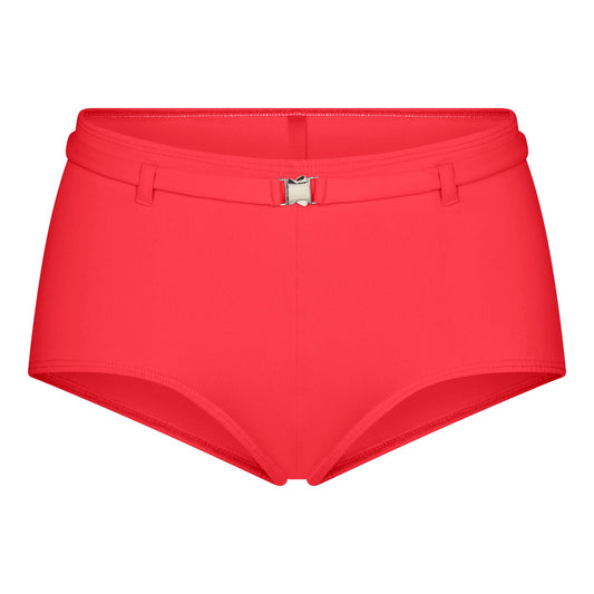 ICONIC SWIM BELTED BOY SHORT BIKINI BOTTOM | CARMINE