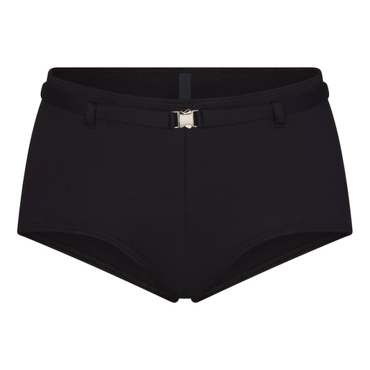 ICONIC SWIM BELTED BOY SHORT BIKINI BOTTOM | OBSIDIAN