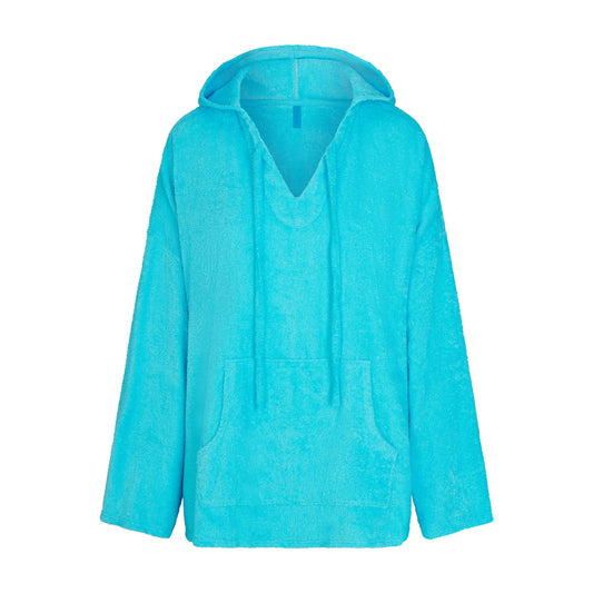 TERRY COVER-UPS OVERSIZED HOODIE | CYAN