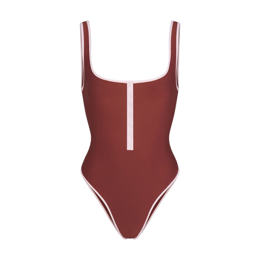 SIGNATURE SWIM SNAP FRONT ONE PIECE | HENNA CONTRAST