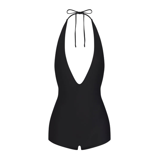 SIGNATURE SWIM PLUNGE SHORTIE ONE PIECE | ONYX