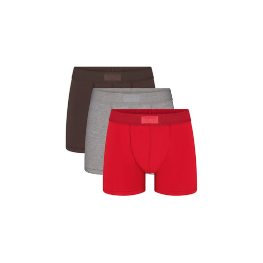 SKIMS COTTON MENS 3" BOXER BRIEF 3-PACK | RUBY ESPRESSO MULTI
